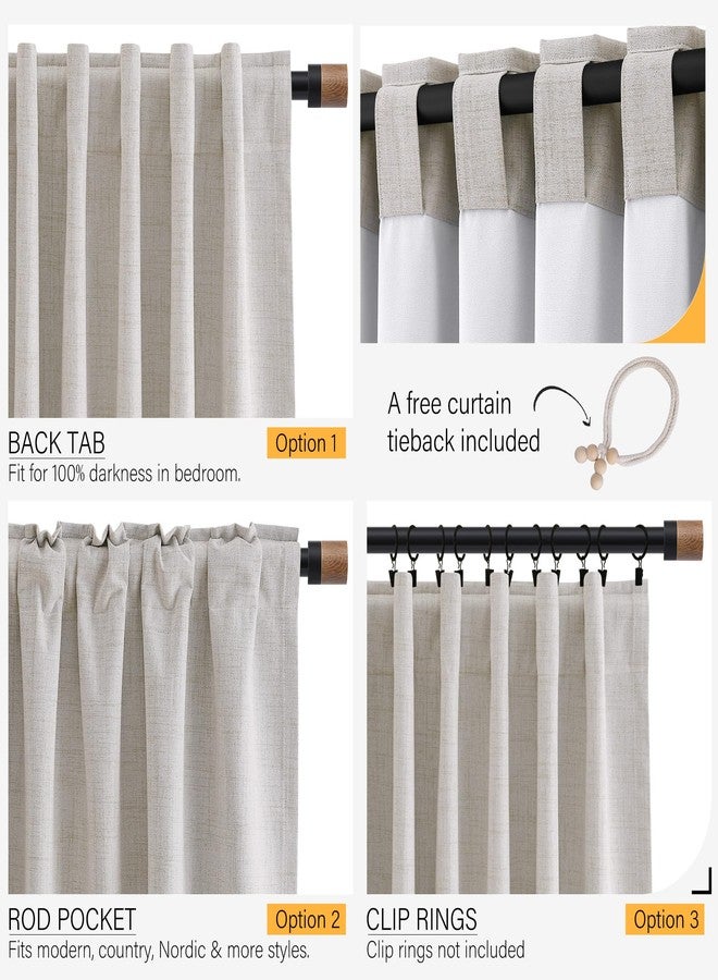 Joywell Light Cream 100% Blackout Curtains with Back Tab 12ft Extra Long Curtain Neutral Boho Cozy Faux Linen Farmhouse Drapes for High Ceiling, Living Room, Bedroom, 1 Panel, 52x144 Inch - Image 2